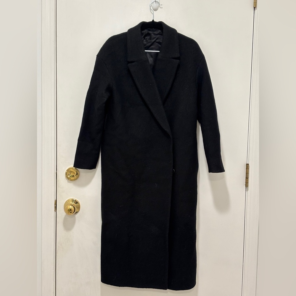 COS Black 100% Wool Long Coat. Size 32
